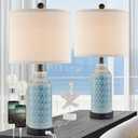 Ceramic Table Lamps for Bedroom Set of 2,Touch Lamp with USB Ports for Nightstand, 3-Way Dimmable Blue Coastal Bedside Lamps for Bedroom Living Room End Table Side Table(Bulbs Included)