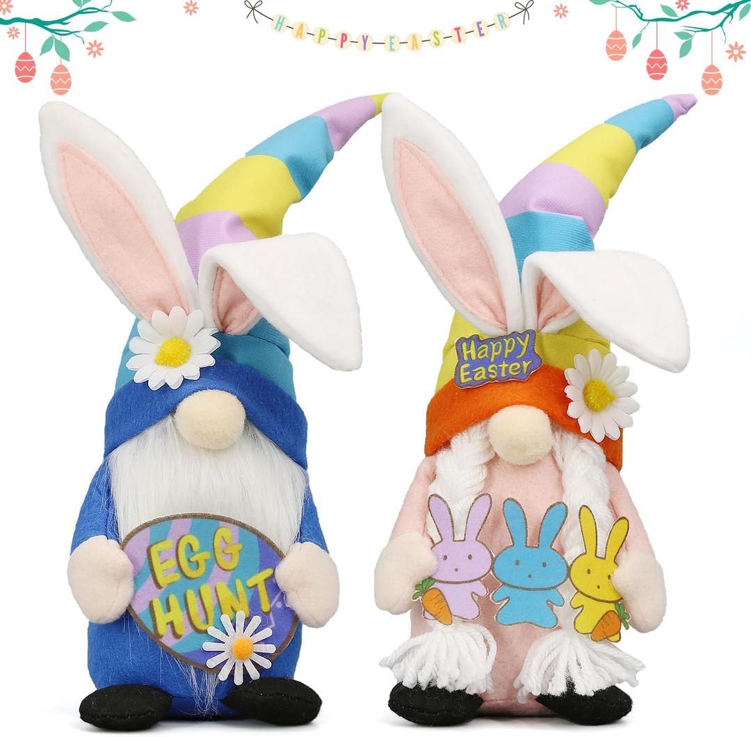 Lovinland Easter Decorations - Bunny Gnomes Decor for Home, Indoor, Tiered Tray, Office, Desk - Spring Rabbit Stuffed Centerpiece Table - Easter Basket Stuffers Essentials for Women - Gnome Gifts