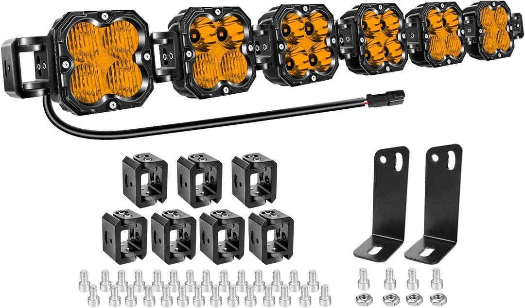 Willpower 40 inch 180W Amber Straight Curved Adjustable & Linkable LED Light Bar with Wiring, Spot Flood Beam Off Road 4X4 Driving Fog Lights for 12V 24V Vehicle 6WD Car UTV SUV Truck Tractor Trailer