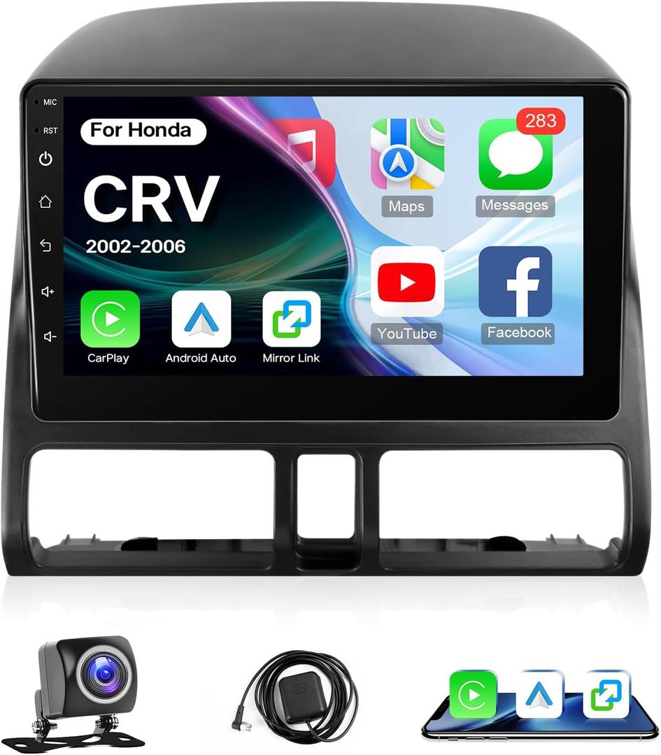 Leadfan 4+64G Upgrade Car Radio Stereo for Honda CRV 2002 2003 2004 2005 2006, 9 inch Touch Screen in-Dash Car Stereo GPS with Wireless CarPlay Android Auto, Backup Camera WiFi BT FM SWC