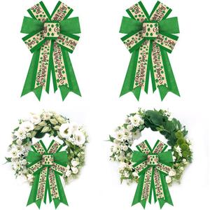 ALIBBON 2Pcs St. Patrick's Day Bows for Wreaths, St Patrick's Wreath Bows, Green Shamrock Bows for Crafts, Irish St. Patrick's Day Decor, St. Patrick's Words Bows for Parades Party Supplies