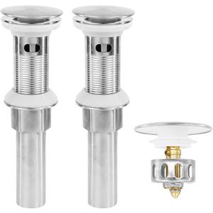 Bathroom Sink Drain,2 Pack Drain Stopper with Overflow, Pop Up Drain Assembly with Detachable Strainer Basket, Built-in Anti-Clogging, Stainless Steel Nut Brushed Nickel