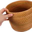 Mikikit Round Rattan Trash can Small Decorative Wicker Basket for Home Storage Desktop Organizer 6.6 Inch Fruit Vegetable Basket