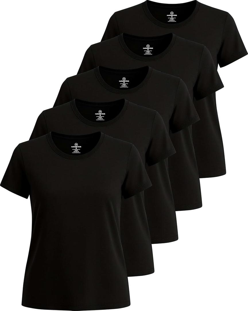 Real Essentials 5 Pack: Women's Short Sleeve T-Shirts Workout Tops Fitness Pilates Gym Activewear Athletic (Plus ) (2X)