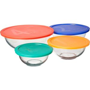 Pyrex Smart Essentials Glass Bowls with Plastic Lids, 8-Piece Set