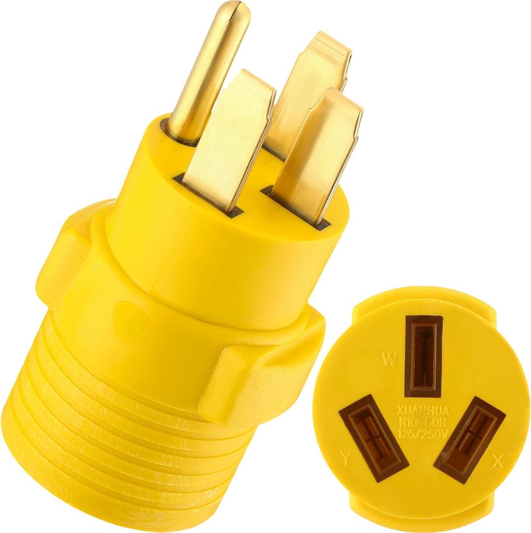 Kanayu 50Amp RV to Stove Adapter NEMA 14-50P to 10-50R, 4 Prong Generator RV 14-50P Male to 3 Prong Stove, Oven 10-50R Adapter Generator Dryer Power Cord Connector(Yellow)