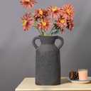 Rustic Ceramic Vase with 2 Handles, 10.6 Inch Black Flower Vases Home Decor, Farmhouse Vases for Centerpieces, Decorative Terracotta Vase for Living Room Decor Shelf Decor Mantel Table Decorations