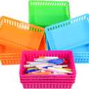 16 Pack Plastic Baskets for Organizing,Classroom Storage Baskets Bins,Small Plastic Basket Pencil Basket,Colorful Storage Trays for Paper, Desk, Shelf, Home Office(9.45" L x 6.5" W x 2.36" H)