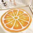 Fruit Round Rug 2.6ft, Delicious Orange Bath Mat with Soft & Non-Slip, Ultra Absorbent Microfiber Shaggy Door Mat, Machine Washable Bath Rug Carpet for Toilet Bathtub Bedroom (Round Orange)