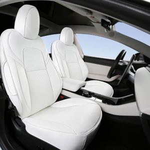 NLQR Full Seat Cover Set PU Leather Perforated Protector Cushion White Compatible with Tesla Model 3 2017 2018 2019 2020 2021 2022 2023
