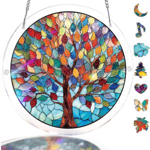 Acrylic Puzzles Suncatcher Window Hanging, 83 Pieces 7.4 Inch Sun Catcher Acrylic Puzzles Garden Decoration for Women Men Mom Birthday Gift Home Decor (Vivid Tree)