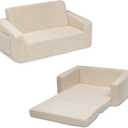 Delta Children Cozee Flip-Out Sherpa 2-in-1 Convertible Sofa to Lounger for Kids, Cream, 30x16.5x15 Inch