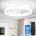 VOLISUN Low Profile Ceiling Fans with Lights and Remote, 20in Fandelier Ceiling Fan Flush Mount, 3000K-6500K Smart Bladeless LED Fan Light, White Modern Ceiling Fans with Lights for Bedroom