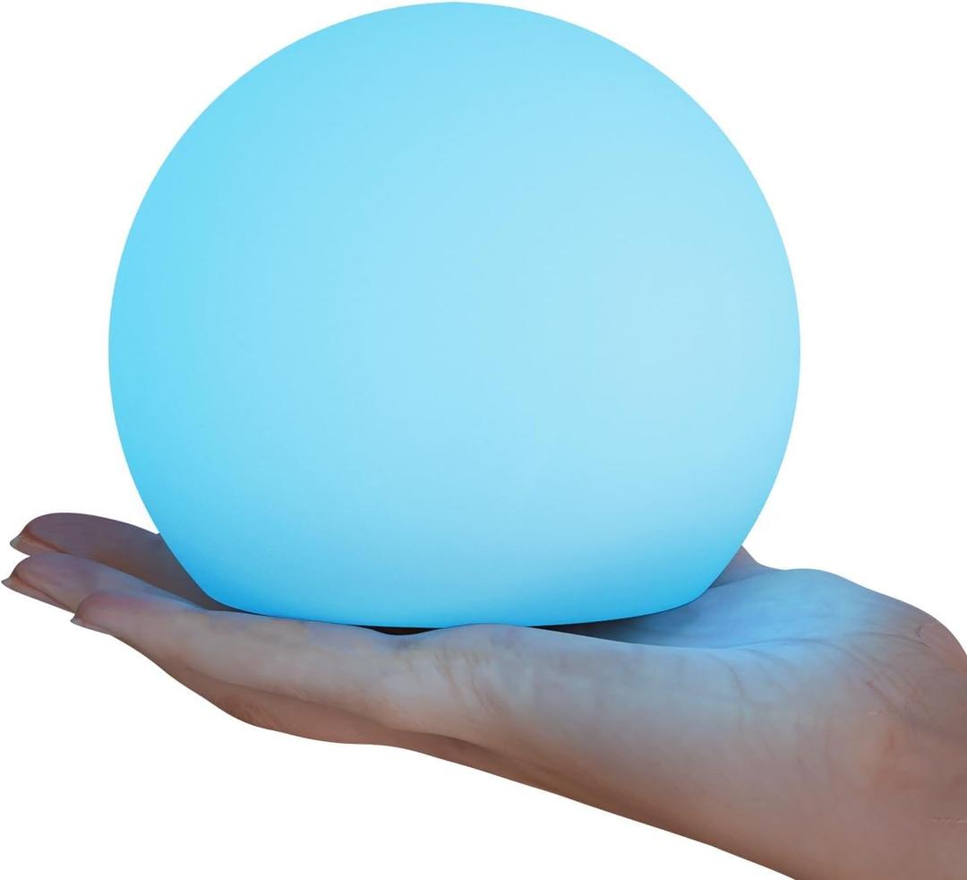 FUYO Smart Table Lamp, 8-inch Rechargeable LED Globe Orb Light with App/Remote Control, IPX6 Water-Resistant, 16 Colors & 4 Modes, Sphere Night Light for Home Bedroom Pool Garden Decor