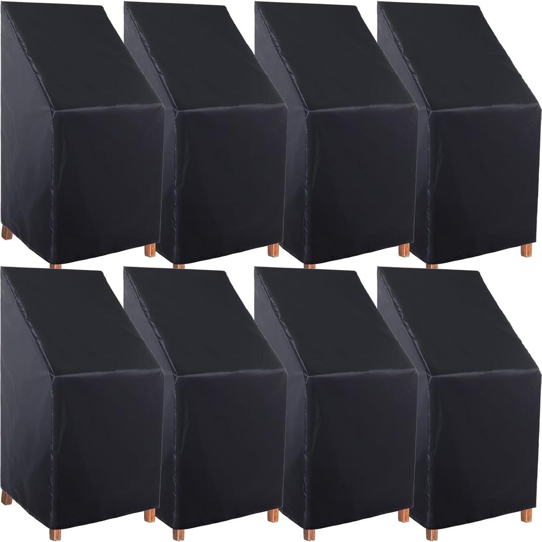 Tudomro 4 Pcs Stacking Outdoor Chair Covers Waterproof Black 210D Outdoor Patio Furniture Covers High Back Patio Chair Protection with Adjustable Hem Cord Weather Protection, 26 W x 26 D x 49 H Inch