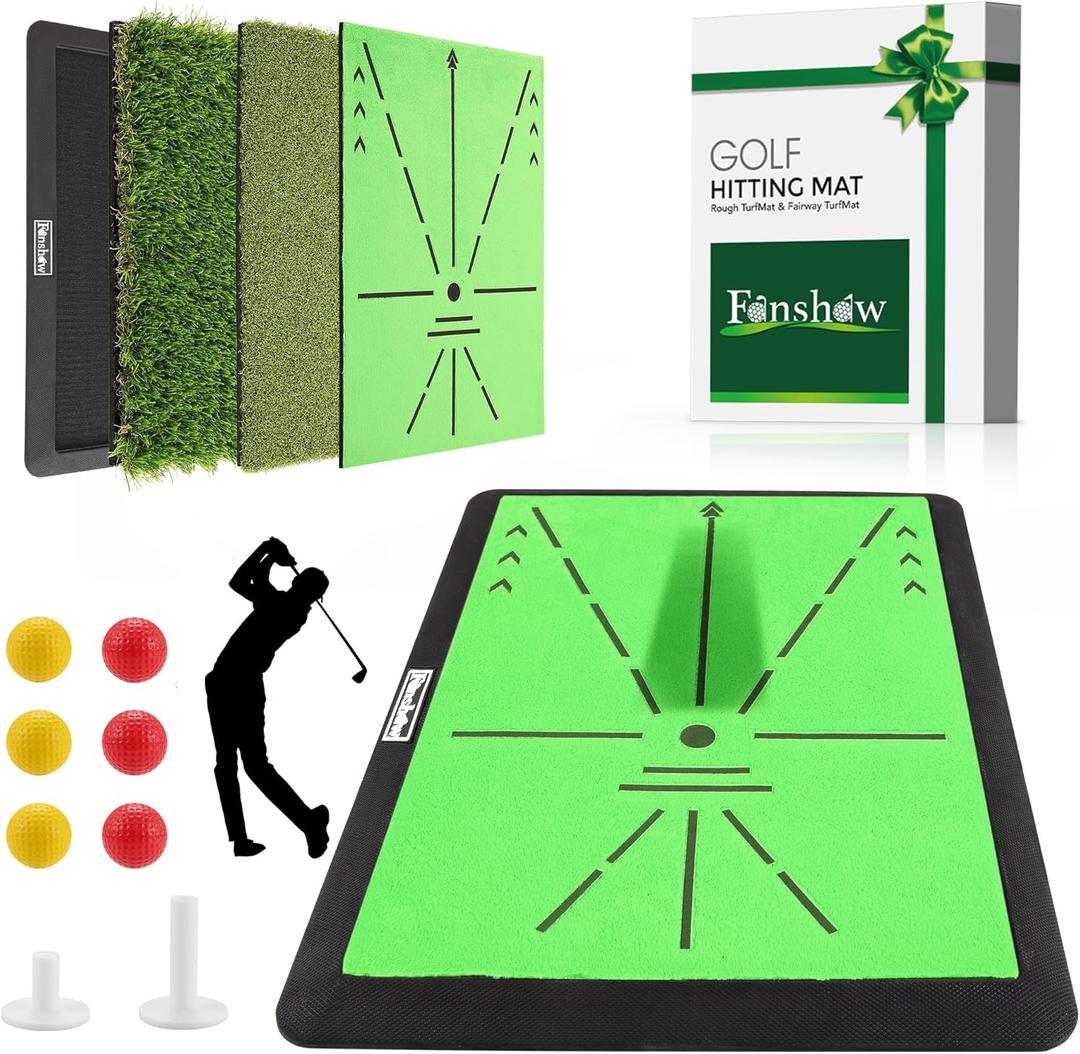 Golf Hitting Mat Portable Golf Practice Mat with Longer Swing Path Trajectory, 3-in-1 Includes Fairway, Rough & Putting Pad Training Mats on No-Slip Rubber Base, Simulator Must Haves, Gift for Golfers