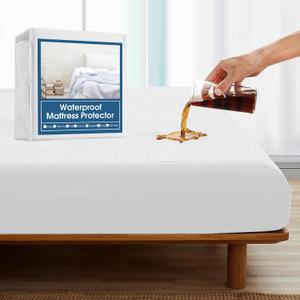 SPRINGSPIRIT Queen Mattress Protector, Queen Size Mattress Cover Protector Waterproof with Deep Pocket up to 14, Noiseless & Skin-Friendly Queen Fitted Sheet Only, White