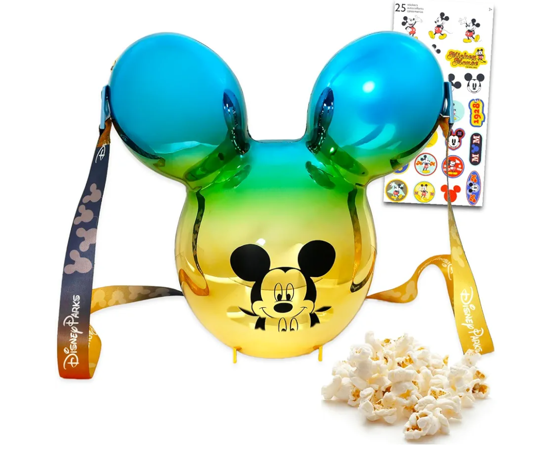 Disney Park Mickey Mouse Popcorn Bucket Collectable Set - Bundle of Mickey Balloon Popcorn Bucket and Stickers | Disney Park Must Haves for Adults, Kids
