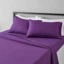 Amazon Basics Lightweight Super Soft Easy Care Wrinkle Free Breathable Microfiber 4-Piece Bed Sheet Set with 14-Inch Deep Pockets, King, Plum, Solid