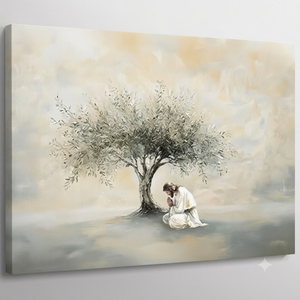 XLYFVLGF Jesus Praying Canvas Wall Art Christian Wall Decor Pictures Bible Stories Christ's Atonement Print Garden of Gethsemane painting artwork for Living room bedroom church decoration 16x24