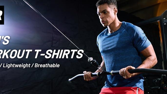 MIER Mens T Shirts Short Sleeve Quick Dry Active Tee for Running Workout Gym, Stripe, Heather Blue (XXL)
