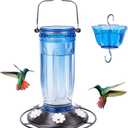 Kingsyard Glass Hummingbird Feeder for Outdoors Wild Bird Feeder with 6 Feeding Ports Hanging for Garden Yard, Blue (Ant Moat Included)