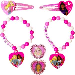 3 x Barbie Accessories for Girls 6 Piece Toy Jewelry Box Set with 2 Rings, 2 Bead Bracelets, and Snap Hair Clips Ages 3+