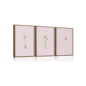 KISSFOX 3 Piece Floral Framed Wall Art Pink Wildflower Canvas Wall Art Flower Pictures Wall Decor Boho Botanical Paintings Poster Wall Decor For Girly Room Bedroom Apartment Dorm Living Room
