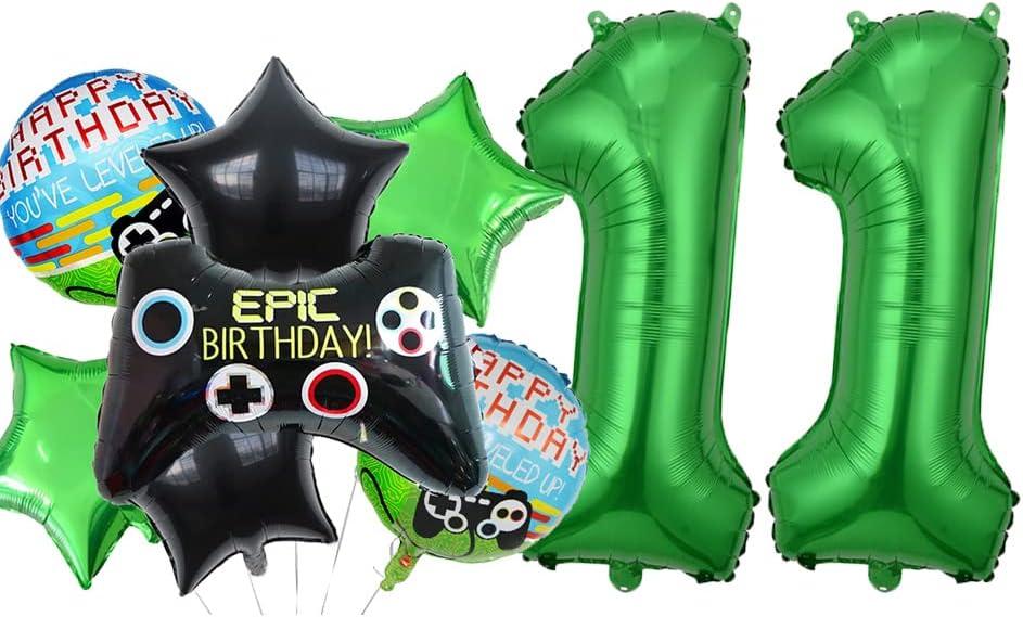 KUNGOON 11th Birthday Gamer Party Balloons,Video Game Controller Balloons for Boys,9pcs Game Themed 11th Birthday Party Decorations. (Black and Green)