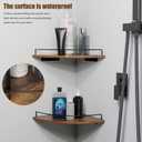 Corner Floating Shelves, Rustic Brown Wood, Set of 2, Wall Mount Storage with Guardrail for Bathroom Kitchen Living Room