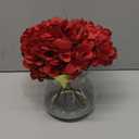 Hollyone Hydrangea Artificial Flowers in Vase Red Silk Fall Fake Flowers Arrangements with Glass Vase with Faux Water Faux Floral Bulk Bouquet for Office Table Centerpiece Shelf Home Decorations