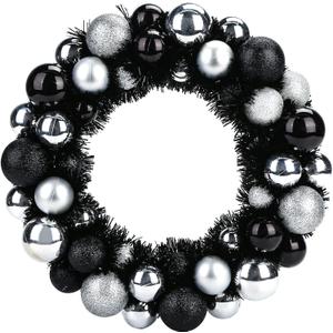 HAKACC Black Christmas Decorations Ball Wreath, 13 Inch Black and Silver Ornament Wreath for Front Door Window Wall Outdoor Party Decor, Gothic Holiday Decor