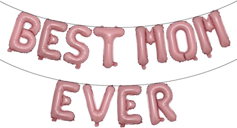 2 x 16" Best Mom Ever Balloons for Mother's Birthday happy Mother's Day Party Events Balloons Supplies, I Love You Best Mom Ever Thanks Giving Party Balloon (BEST MOM EVER Pink)