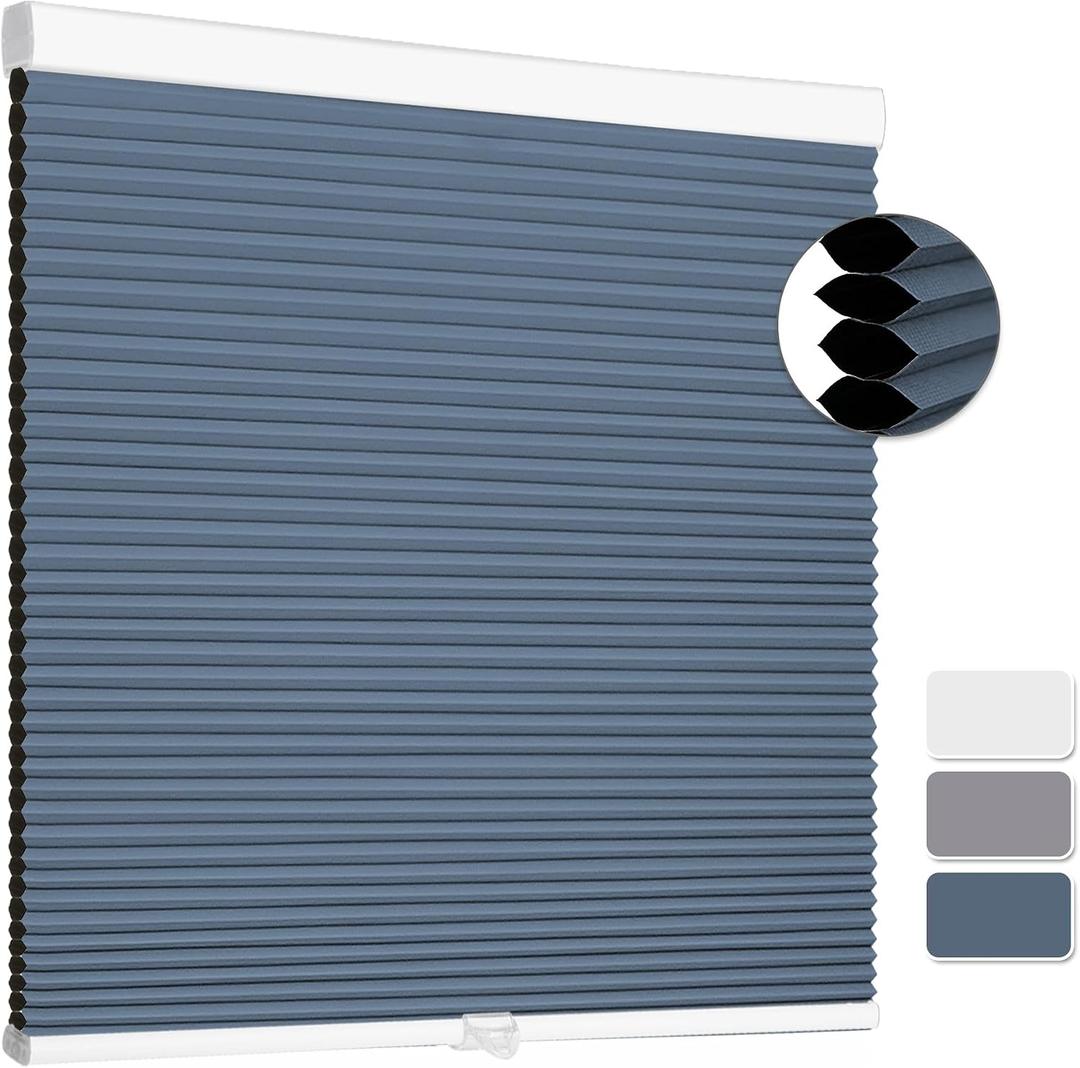 SUNFREE Cellular Shades Blackout Blinds Cordless Honeycomb Window Shades for Bedroom, Blinds for Window and Door, Home and Office, Blue, 30" W x 64" H