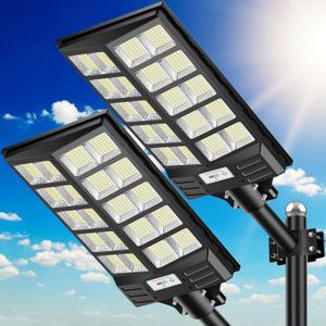 Solar Street Light 8000W, Solar Street Light Outdoor High Lumens, Solar Parking Lot Lights 6500K, Solar Lights Outdoor Motion Sensor Dusk to Dawn for Parking Lot, 2 Pack