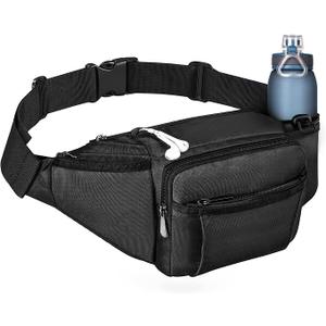 NOOLA Fanny Pack Waist Bag for Men Women, Lightweight Waist Pack with Water Bottle Holder, Adjustable Belt Bag with Multi-Pockets for Hiking, Dog Walking, Outdoor, Cycling, Running, Travel, Black