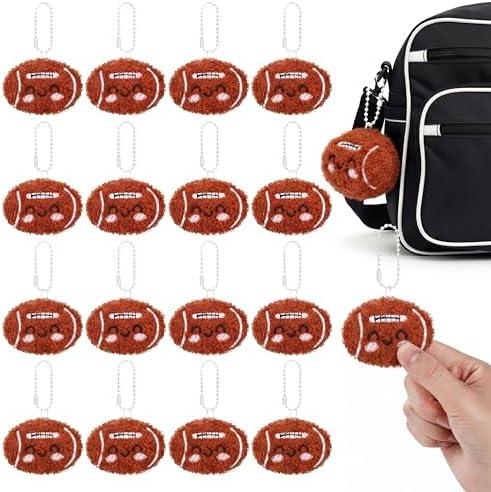 Simgoing 30 Pcs Football Keychain Gift Bulk Mini Plush Ball Prizes Funny Sports Players Team Party Favors Gifts for Group
