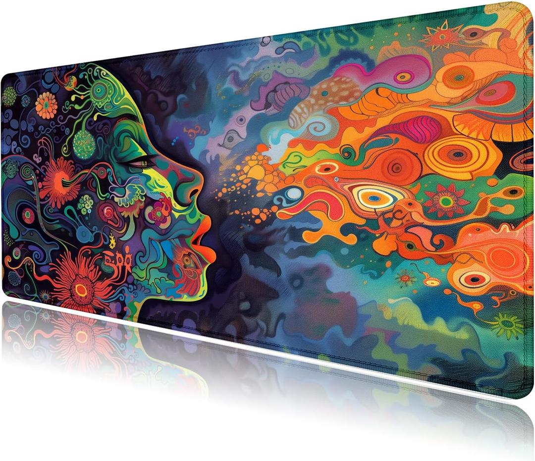 Facial Painting Art Mouse Pad Desk Mat Large Gaming Mouse Pads Desk Pad Laptop Mouse Pad with Stitched Edge Non-Slip Rubber Base for Office Computer Keyboard Laptop Home (Colored&faces)