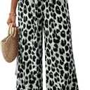Women's Leopard Print Pants Cheetah Wide Leg Drawstring Casual Lightweight Pants for Beach Office Wear
