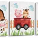 Watercolor Farmhouse Nursery Decor Canvas Wall Art Farm Cute Animal Chicken Cow Pig Wall Decor Artwork Poster Prints for Home Living Room Kids Boys Bedroom Classroom Decoration,3PCS,Framed,11.4x15IN