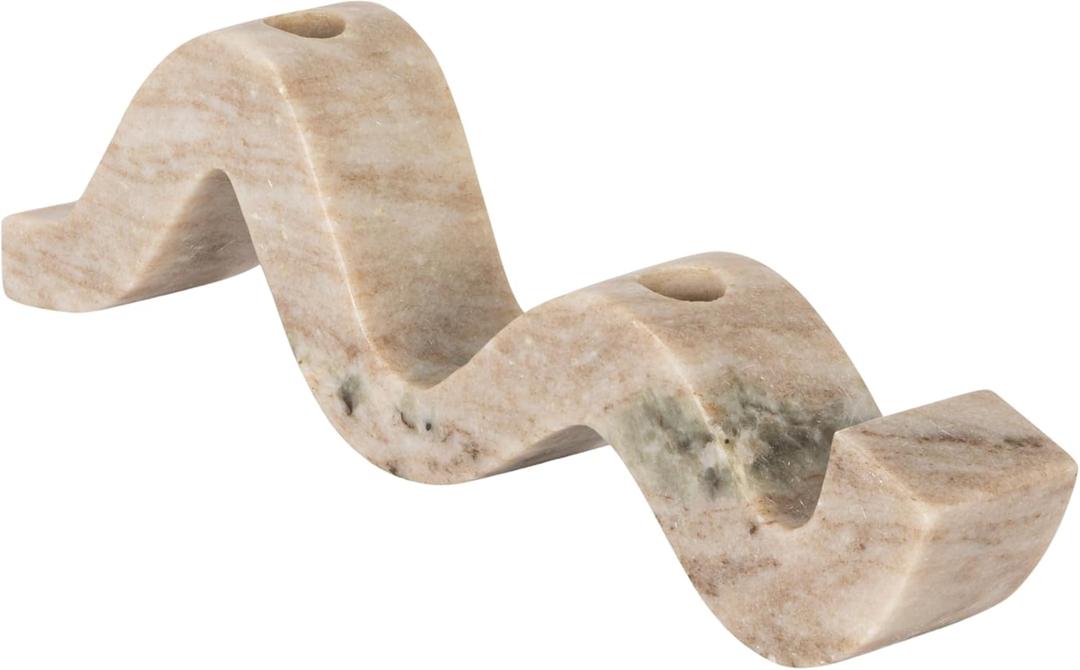 Bloomingville Marble Wave Double Taper Candle Holder, Beige, 14.5"L x 2"W x 4"H