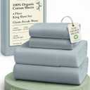 LANE LINEN 100% Organic Cotton Bed Sheets King Size, Soft & Comfy Fully Elasticized Percale Bedding Sheets & Pillowcase Set, Low Pilling Machine Washable All Season King Sheet- French Blue