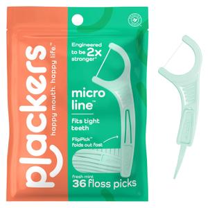 Plackers Micro Line Dental Floss Picks, FoldOut FlipPick, Tuffloss, Easy Storage with SureZip Seal, Fresh Mint Flavor, 300 Count