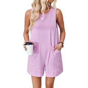VUTRU Rompers for Women Summer Short Jumpsuits Casual Loose Fit Maternity Romper Comfy Cotton One Piece with Pockets, S, Purple