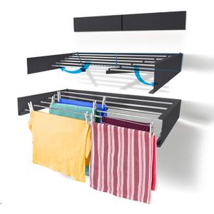 Step Up Laundry Drying Rack (23.10-INCH Industrial Black ), Wall Mounted, Retractable Clothes Drying Rack, 40lbs Load Capacity, with Wall Template and Long Screwdriver Bit