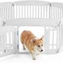NEWBULIG Dog Playpen 6-Panel, 24IN Puppy Playpen, Stable Dog Play Pen Indoors/Outdoor with Secure Locking Door, Plastic Pet Fence for Small & Medium Dogs (White)