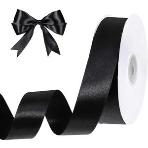 Black Ribbon 1 inch 50 Yards Black Satin Ribbon for Bows Making Room Decor Bouquet Crafts Gift Wrapping