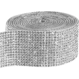 12 Row 4 Yards Silver Self Adhesive Crystal Rhinestone Diamond Ribbon with 2 mm Glitter Rhinestones for Arts DIY Crafts Car Phone Gift Decoration (Silver, 4 Yards x 1 Inch)