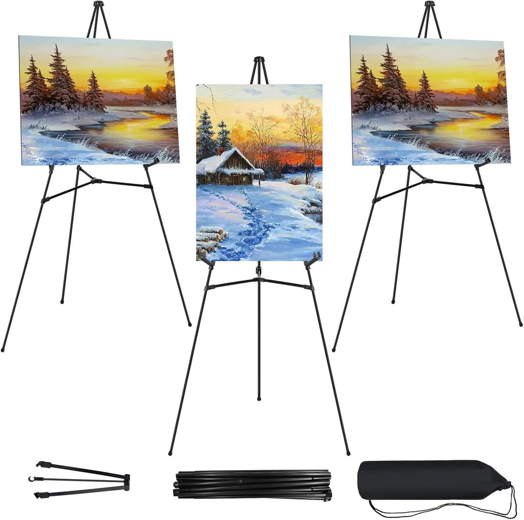 3 PCS Black Easel Stand for Wedding Sign Stand, 65 Inch Adjustable Metal Easels for Display, Portable Folding Easel for Wedding, Display Show, Arts, Poster with Portable Bags