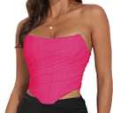 Modegal Women's Strapless Boned Mesh Bustier Corset Bodyshaper Crop Top | Vintage Backless Bustier Zip Back Corset Bodyshaper Crop Top (Pink, S)